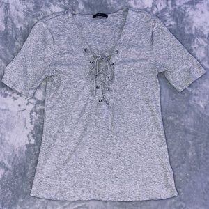Grey Shirt with Laced/Tie Front